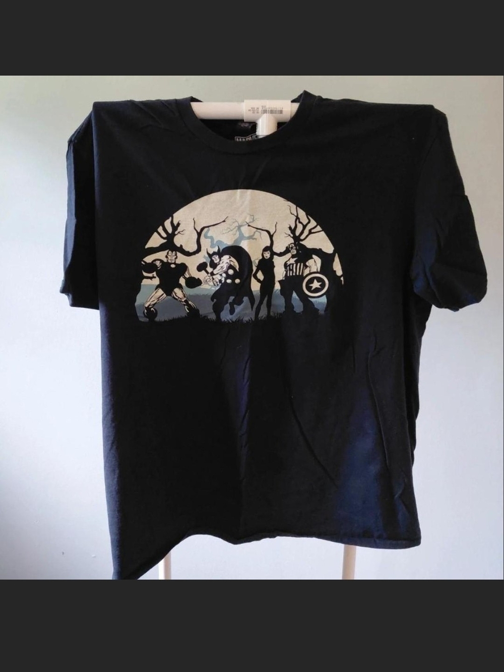 Marvel Black Short Sleeve Tee with Silhouetted Superheroes